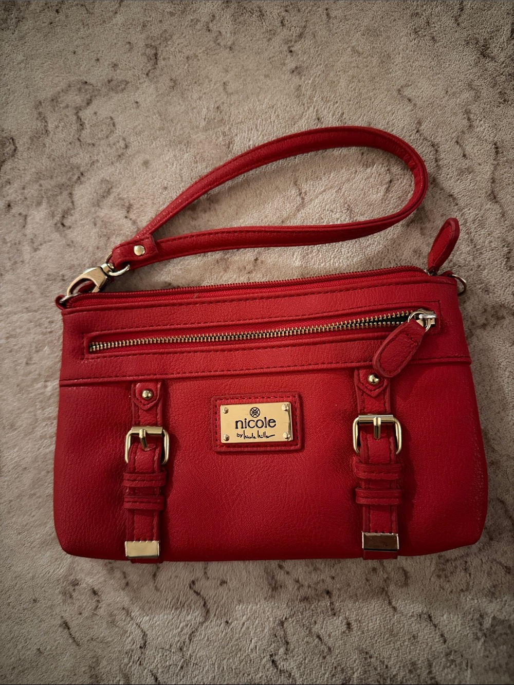 Nicole by Nicole Miller Red Leather Wristlet or Purse with Gold Hardware
